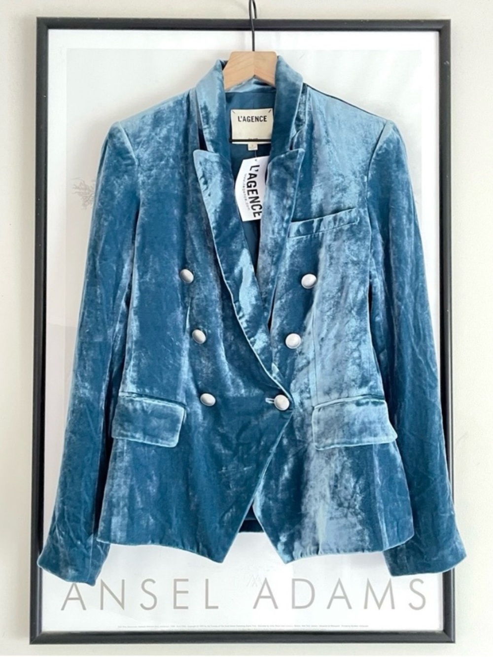 L’Agence Kenzie Velvet Blazer Cortez Blue Size 2 Double Breasted NWT - Picture 9 of 16